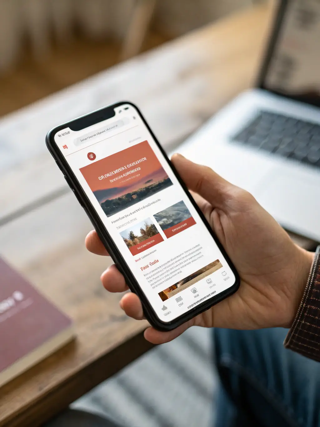 A close-up image of a smartphone displaying a YLC.digital business card within the mobile app, showing social media links and contact details.