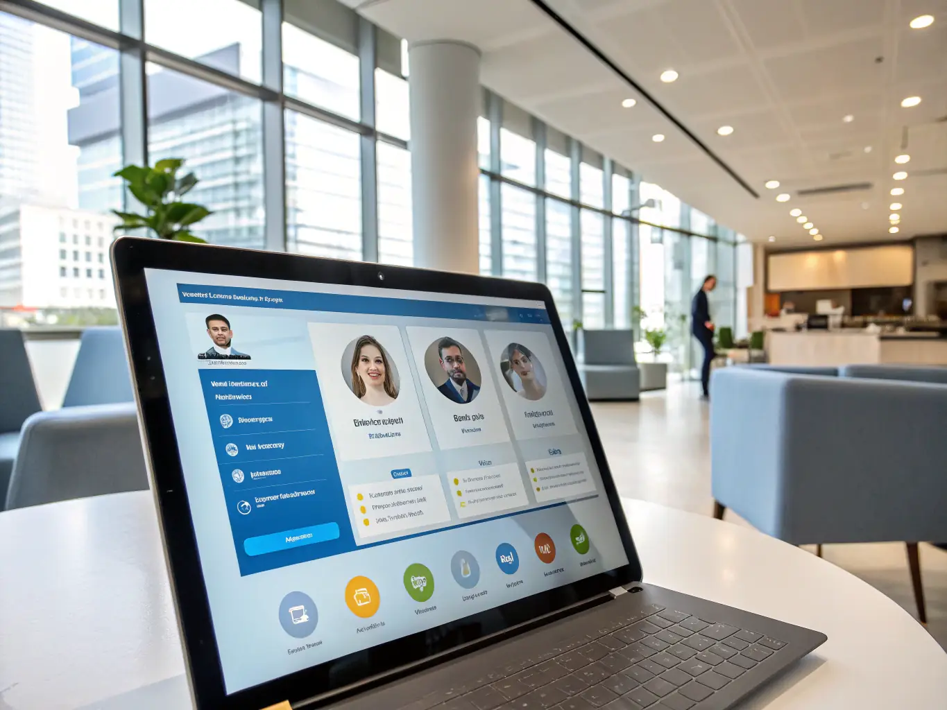 A screenshot of the YLC.digital web platform showcasing the dashboard with employee digital business cards, highlighting the ease of management and updates.